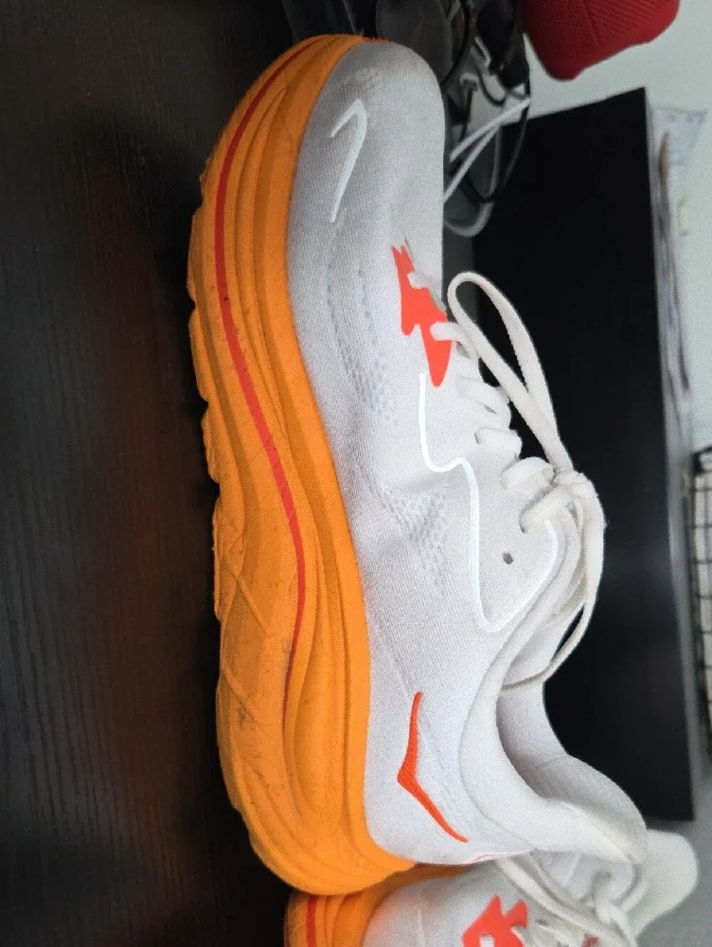 Hoka White & Orange Clifton Sneakers (Lightly Used)
